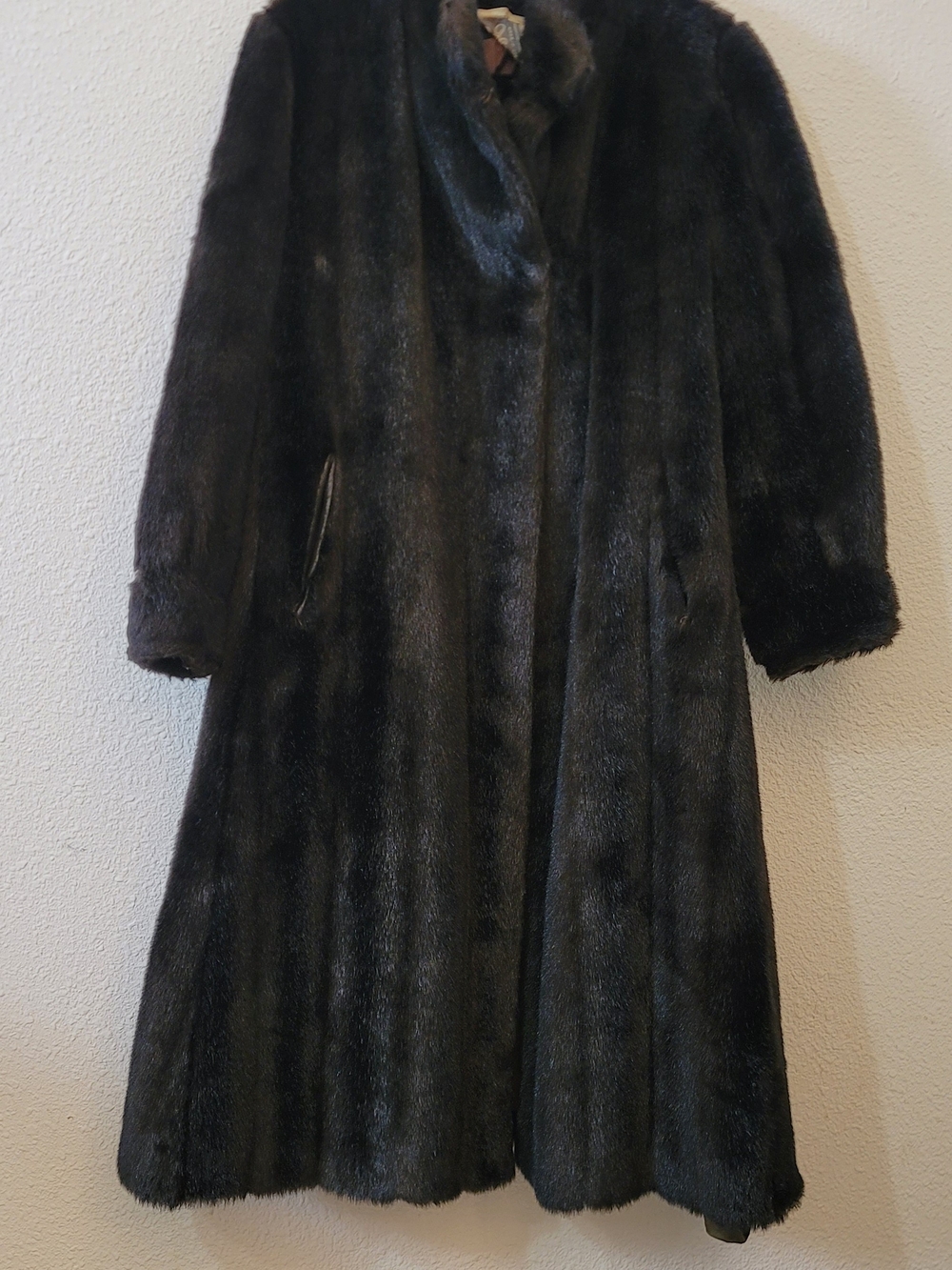 Saks Fifth Avenue Black Full-Length Faux Fur Pea Coat